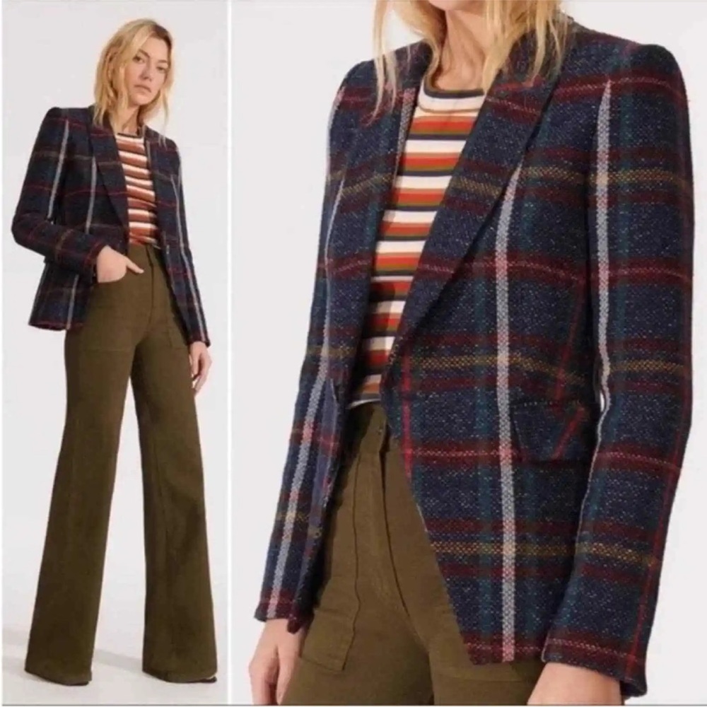 $698 Veronica Beard Blue Plaid Multi Bexley Zane Dickey Jacket Blazer sz 4